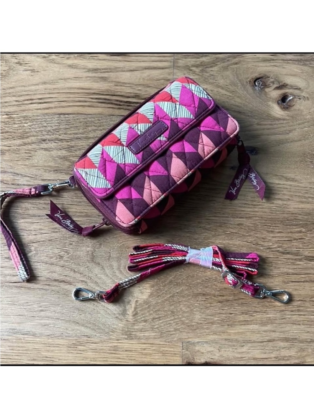 Vera Bradley Pink Plum Quilted Geometric Crossbody Wallet